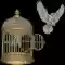 An engraving of a bird leaving a golden cage. A symbol of freedom from attachment to comfort and forced positivity.